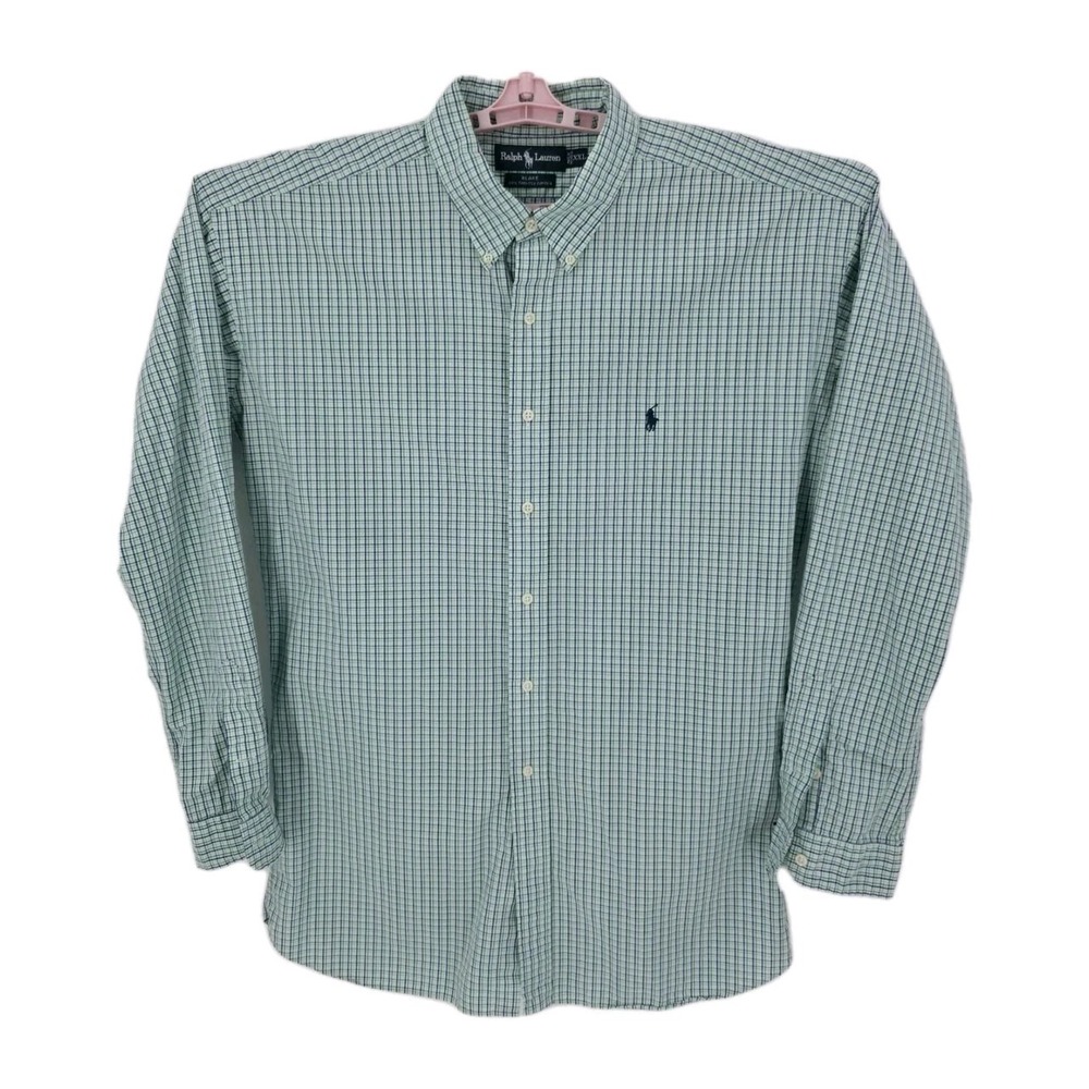 Ralph Lauren "Blake" 100% 2 Ply Cotton Men's Long Sleeve‎ Green Blue Check S XXL